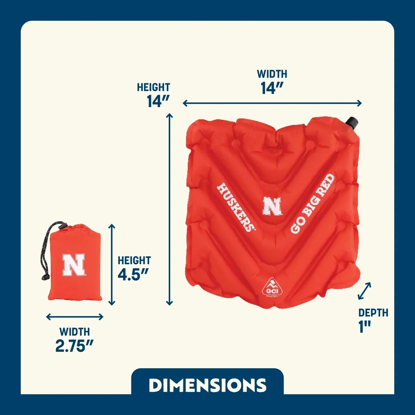 College V Seat™ Inflatable Stadium Cushion - Nebraska Cornhuskers - Game Day Comfort